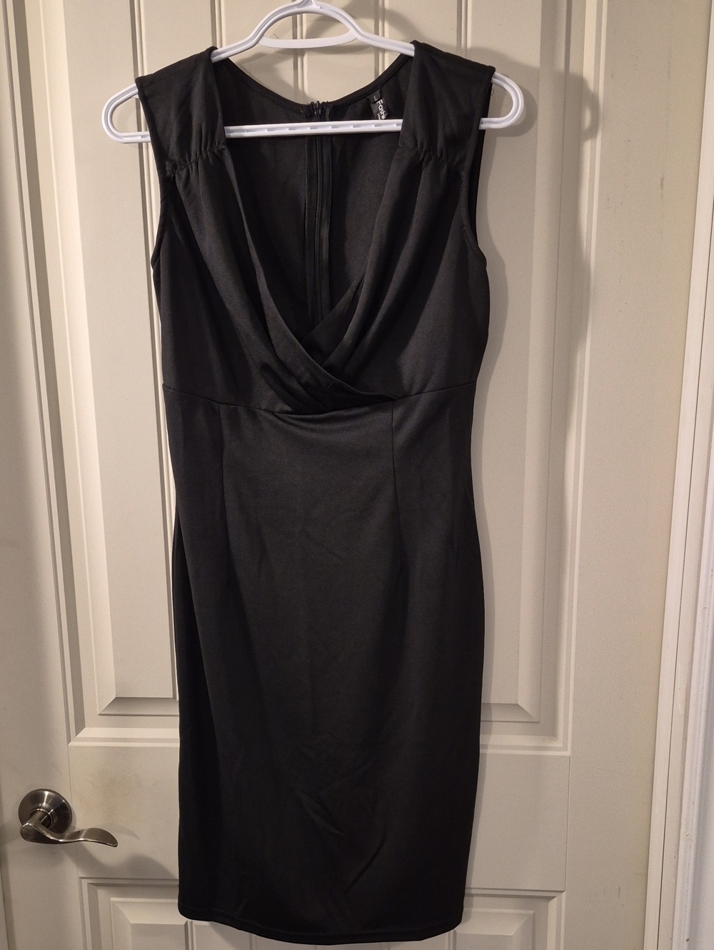 Ash Black Sleeveless Draped V-Neck Midi Dress